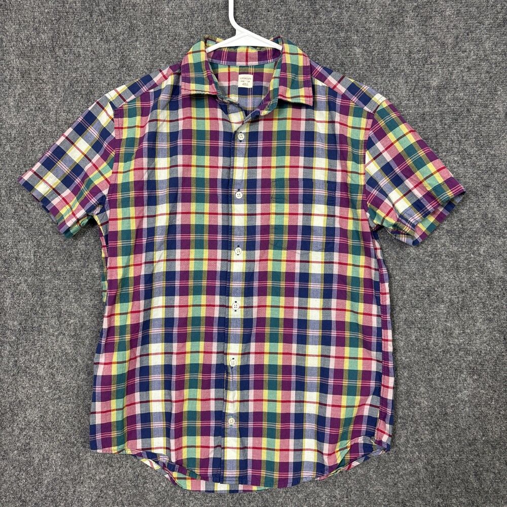 J.CREW Boys Shirt Size 14 Plaid Multicolor Chambray Button Preppy Classic